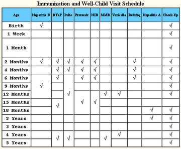 Well Baby Visit Schedule Chart